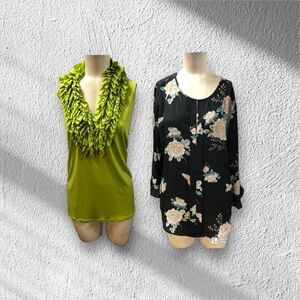Calvin Klein/Essentials,Woman,Two Blouses $16 Each,Green,Black Flowers,Sz L-XL.!